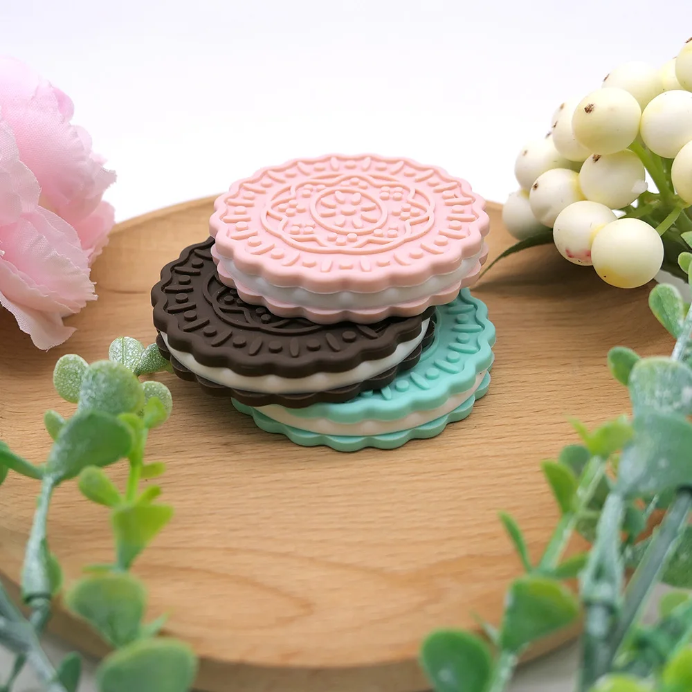 Cute-Idea 1pc Silicone Cookies Teether BPA Free Baby Nursing Pacifier Food Grade Teething Handmade DIY Accessory Baby Product