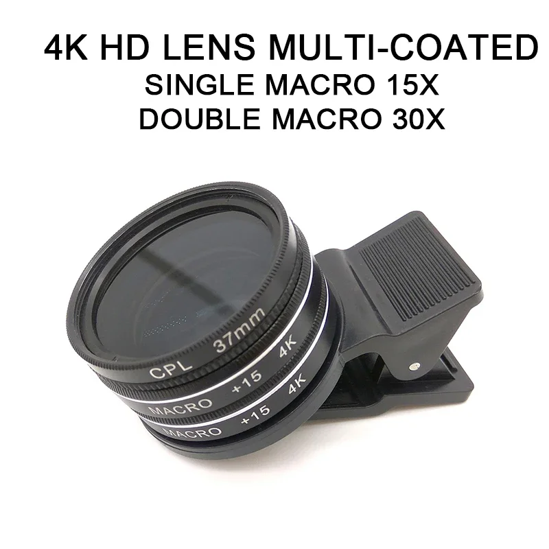 37MM 30X 4K HD Macro Lens  Professional Photography Phone Camera Lens Eyelashes Jewelry Diamond Macro Lens for Smartphone