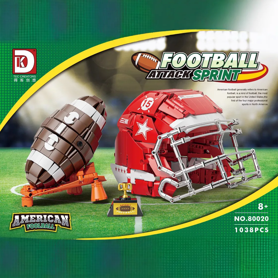 1038Pcs MOC Sports Football Rugby Helmet Baseball Bat Glove Building Blocks Bricks MLB NFL Super Bowl Toy Christmas Gifts