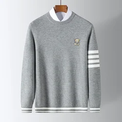 New Mens Pullovers Knitting Sweaters Fashion Embroidery O Neck Striped Warm Casual Knitted Pullover Sweater Men Clothing