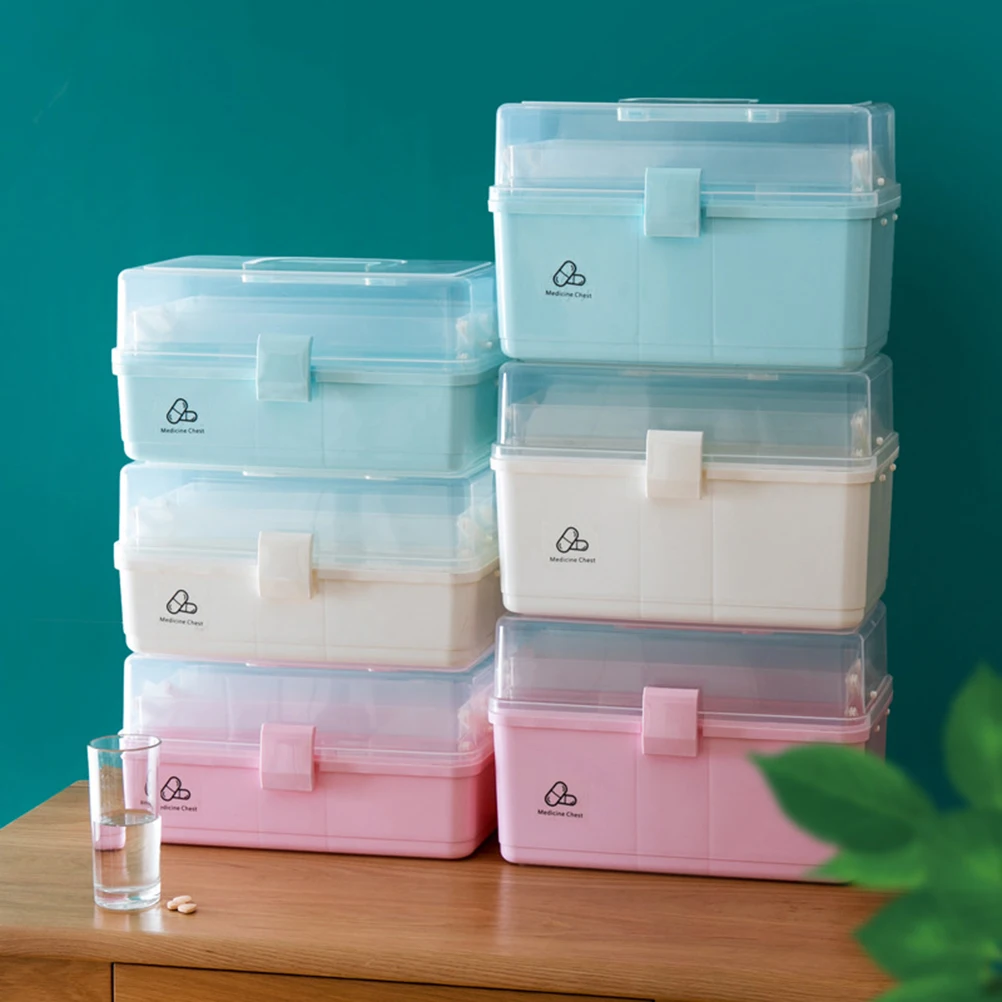 

Multifunctional Medicine Box Large Pink Portable Storage Container For Home Office Travel Aid Kit Emergency