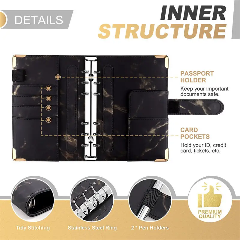 PU หนัง Budget Binder เงินสดซองกระเป๋าซิปขนาดเล็กภาษาฝรั่งเศสคํา Budget POUCH Binder สําหรับประหยัดเงิน A6 Planner Organizer