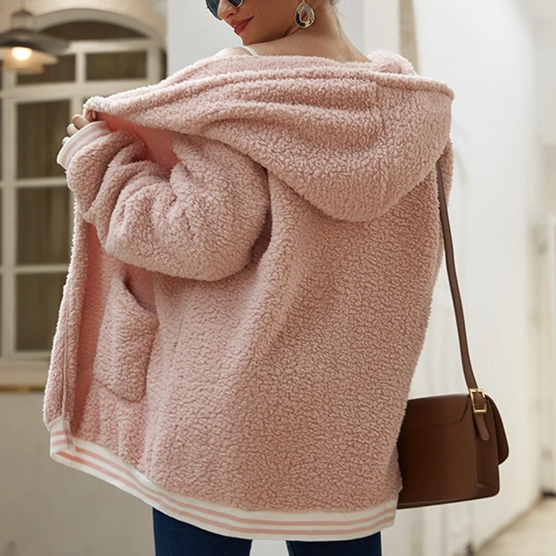 معطف نسائي كاجوال دافئ بأكمام طويلة، هوديي بجيب بسحاب، مزاج أزياء الشتاء، طراز جديد، مقاس كبير،