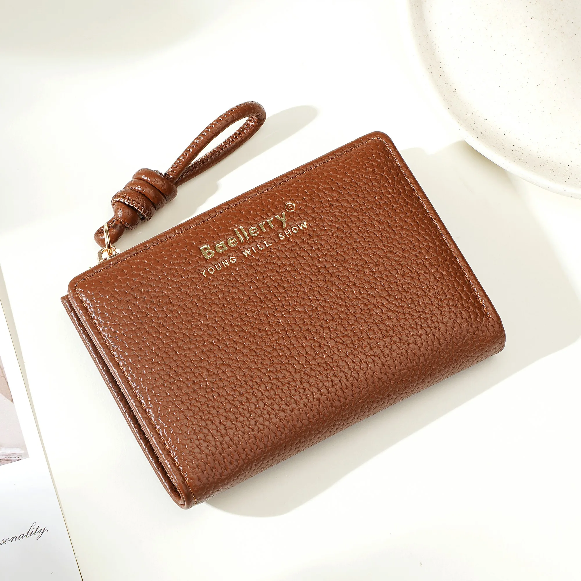 1 Stück – Baellerry Damen-Kurzgeldbörse, aus PU-Leder mit Handgelenkschlaufe, lässige Geldbörse mit Lychee-Muster, leicht, elegant, minimalistischer Stil, Alltagsgeldbörse – Detail 9