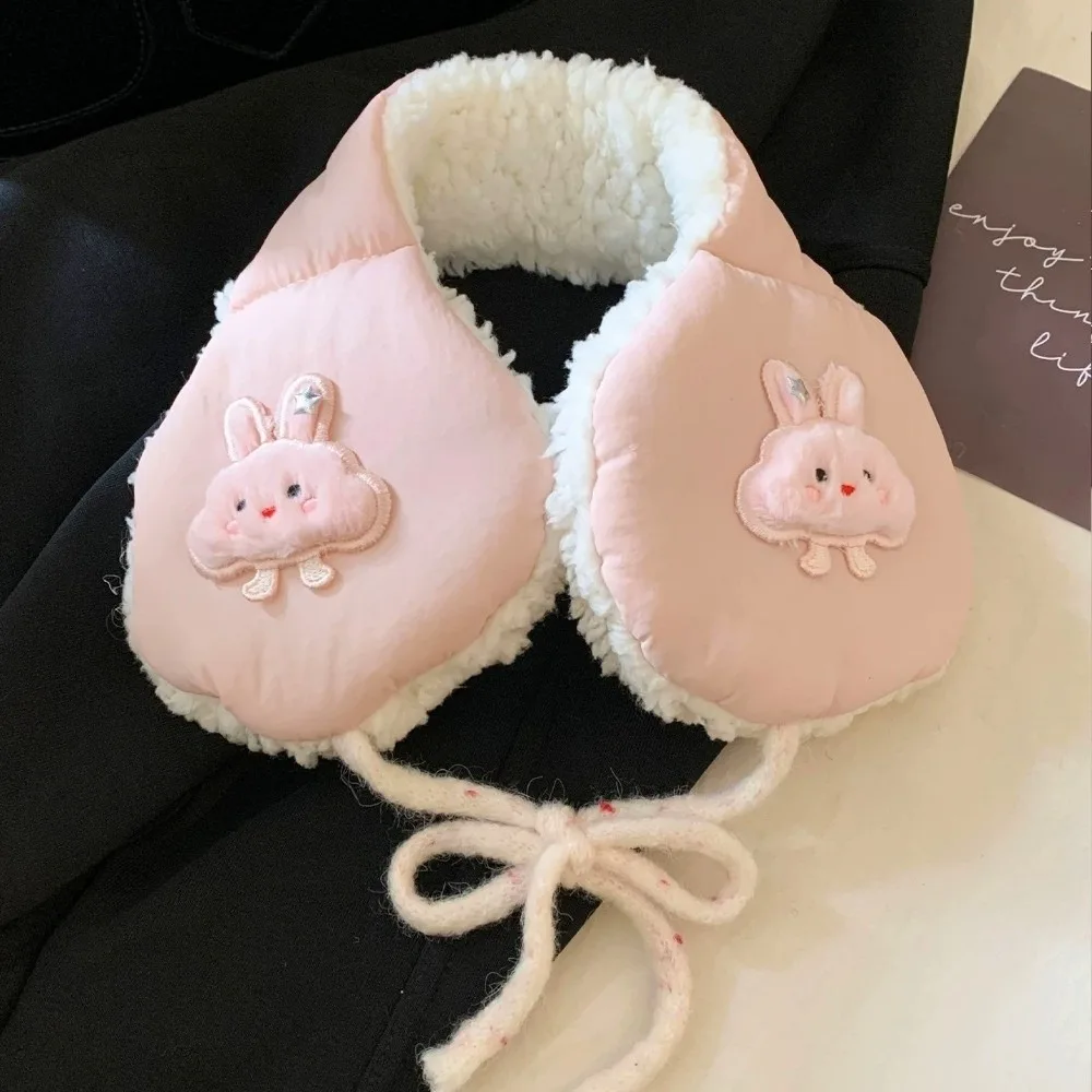 Cute Fleece Lined Pink Bunny Puppy Mittens Polyester Neck String Winter Cold Proof Gloves Thick Warm Gloves Cold Weather