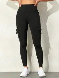 Sexy Fashion Slim Fit Solid Wide waist Running Exercise Yoga Stretch tasche Tinker Cargo Leggings