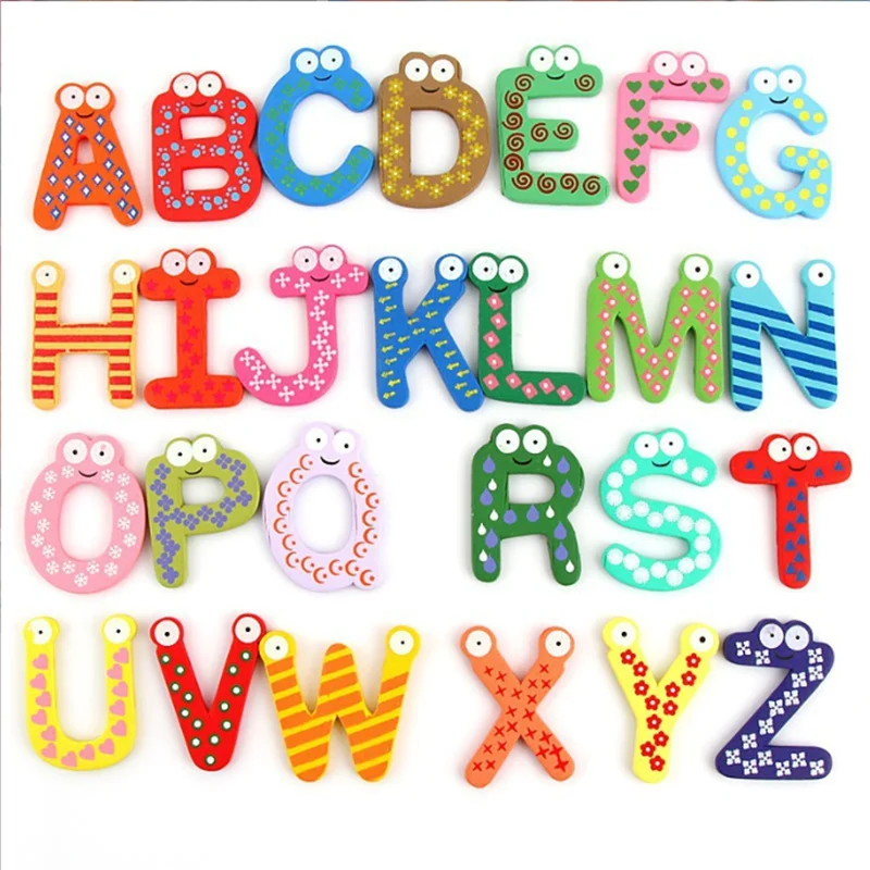 26PCS Wooden Alphabet Fridge Magnets for Kids High-Quality Cartoon Letter Magnets in Different Colors Educational Magnetic Gifts