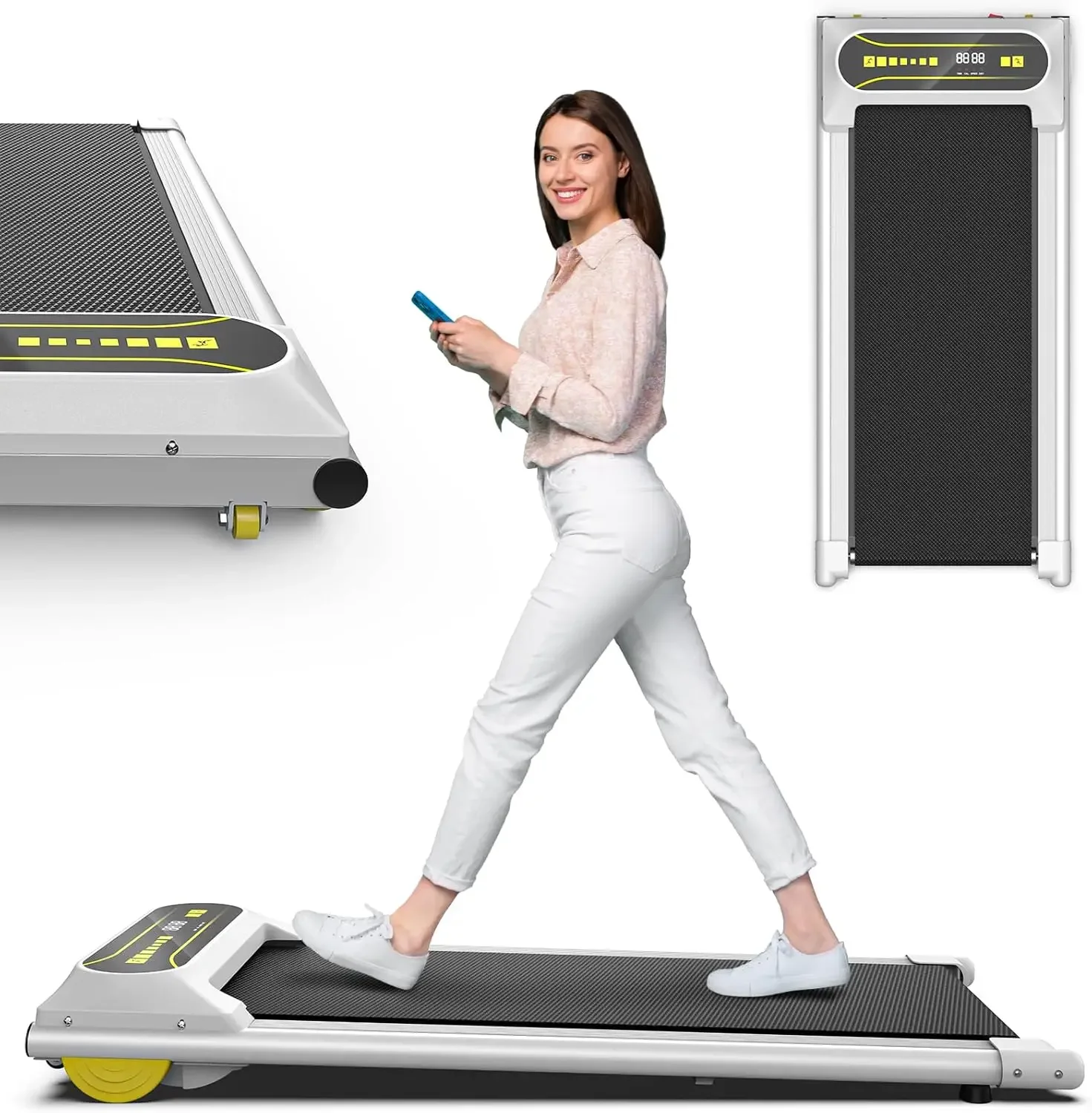 Max 2.5 HP Portable Under Desk Treadmill,265LBS Capacity Installation-Free Treadmills for Home & Office Small,Remote