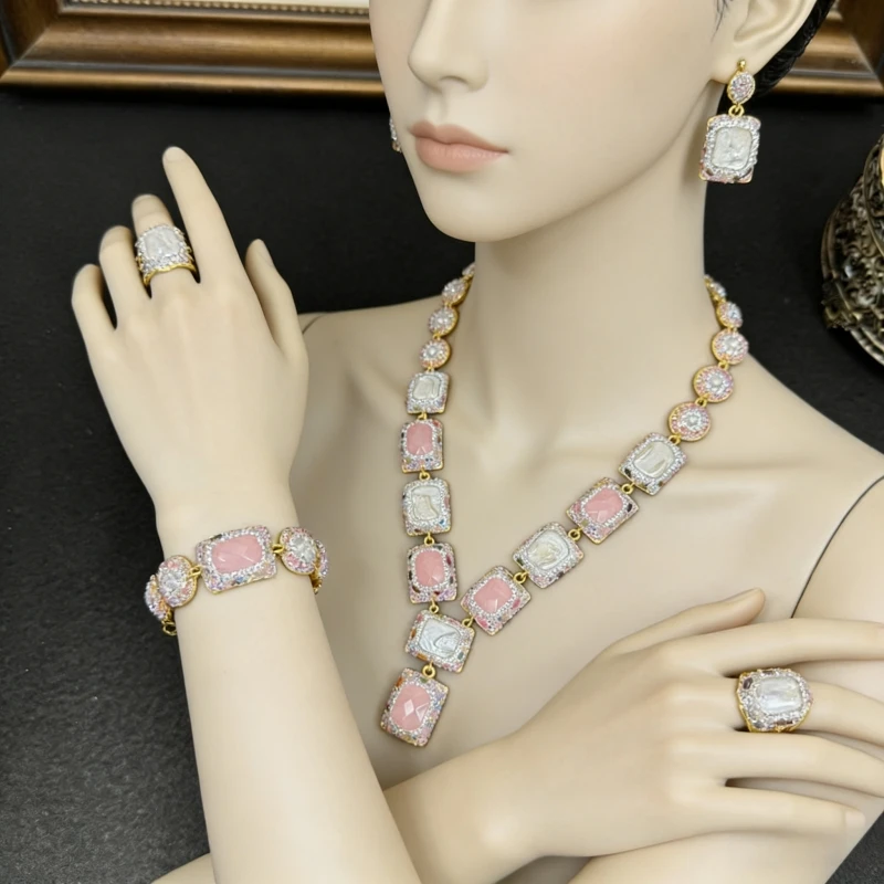 Natural Freshwater Pearl Crystal Quartz Jewelry Sets Amethyst Lapis Lazuli Necklace Ring Earrings for Women Handmade Wedding set