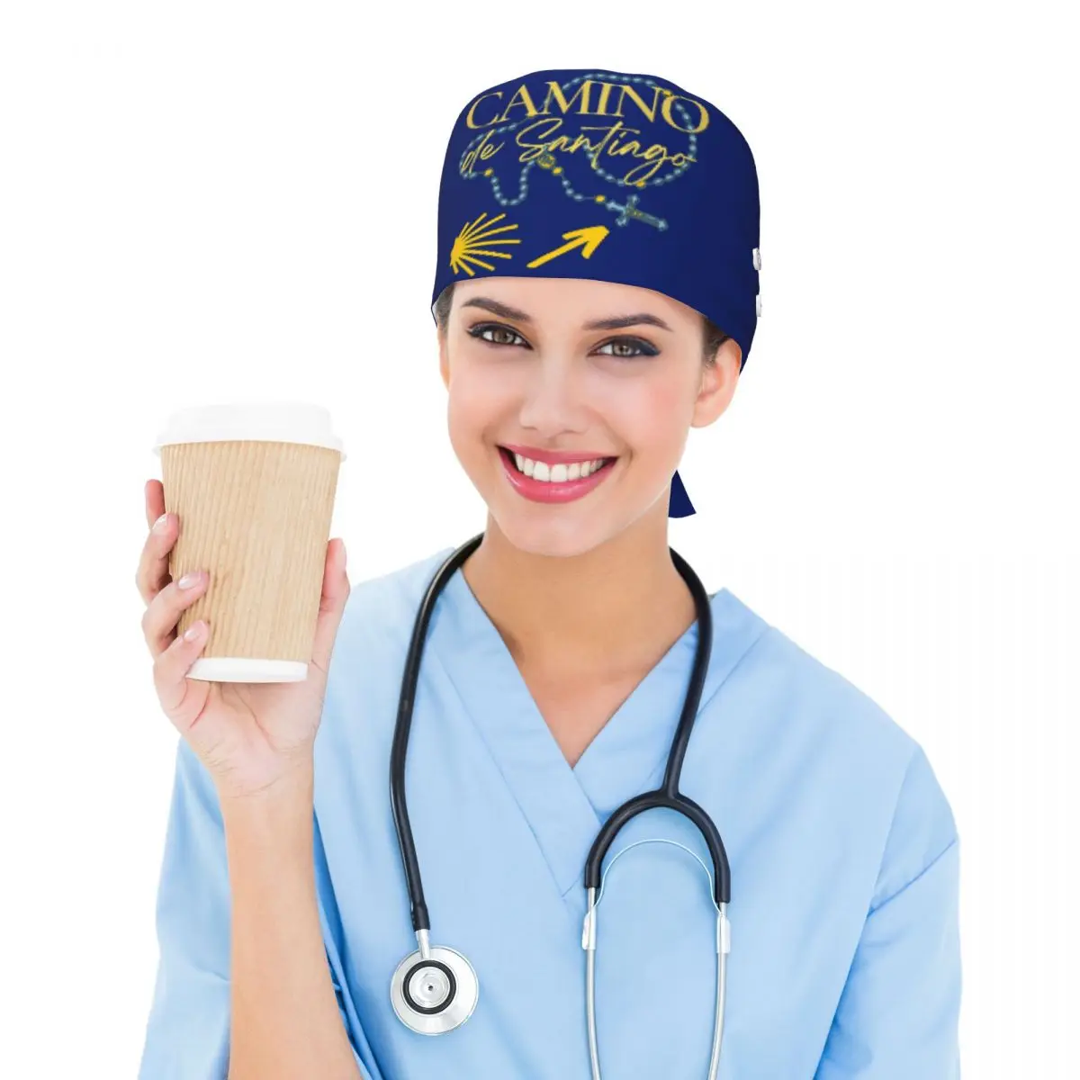 Camino De Santiago Spain Espana Scrub Hat Doctor Working Surgical Cap Men Women Adjustable Nursing Caps for Dentist