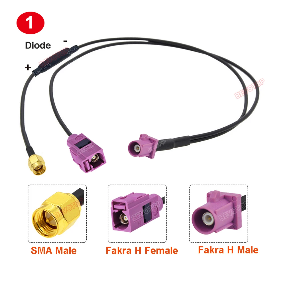 Y Type Fakra H Male to SMA Male /Fakra H Female 180° / 90° Fakra Splitter Cable RG174 Pigtail Car Wiring Harness Coaxial Jumper 2