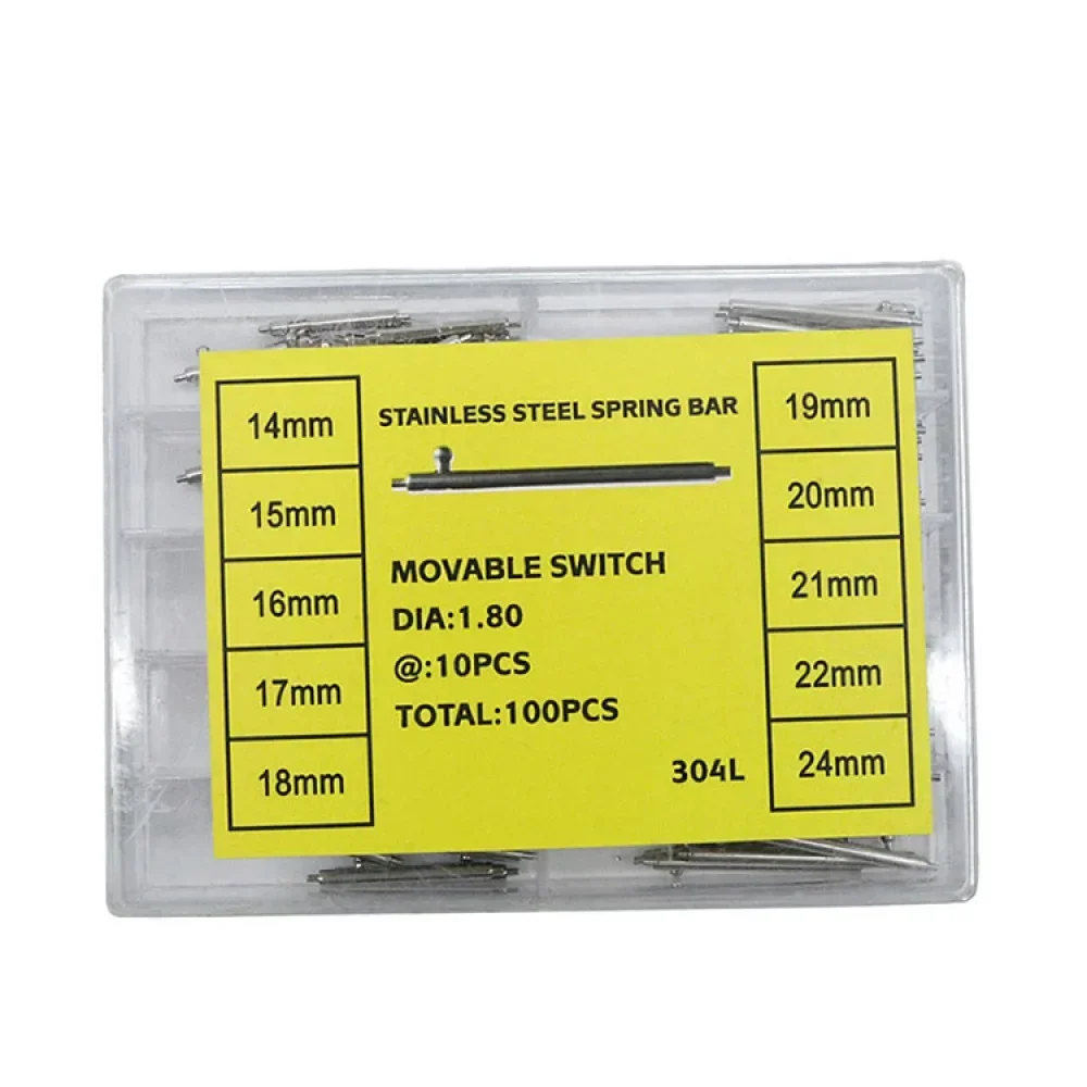 100 ชิ้น/กล่อง 1.5 มม./1.8 มม.และนาฬิกาการเชื่อมต่อเพลาสแตนเลสฤดูใบไม้ผลิดิบ LUG อะไหล่นาฬิกา Corne Horn นาฬิกาอุปกรณ์เสริม