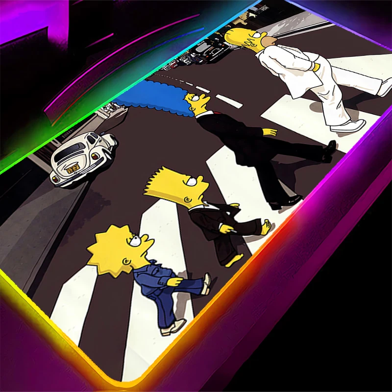 RGB Mouse Pad Anime Carpe Large XXL PC Gamer Computer LED Mausepad Keyboard Gaming Accessories T-The Simpsons Backlight Desk Mat