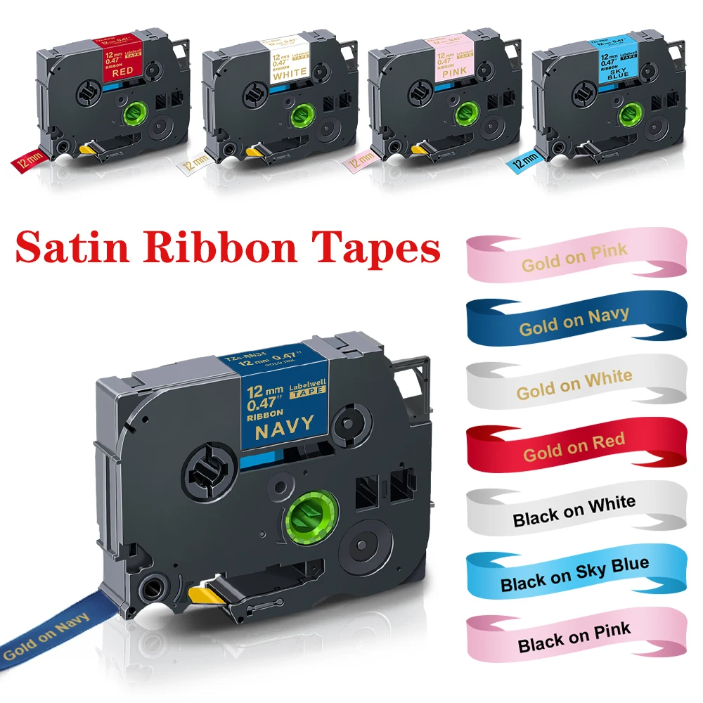 12mm RE34 RN34 Label for Brother tze-Satin Ribbon Tapes RE34 RN34 RW34 R234 R231 R531 RE31 for Brother PTH110 D210 Label Printer