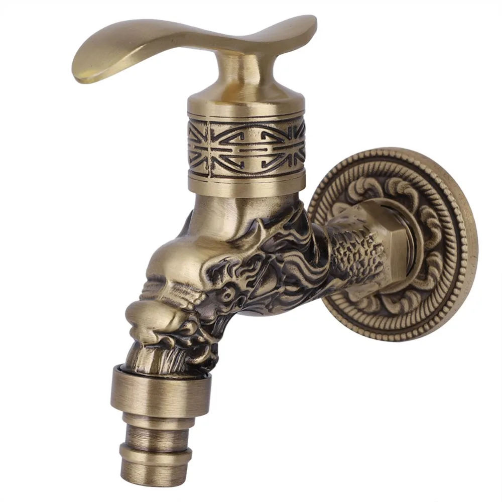 G1/2 Thread Faucet Single Cold Single Handle Laundry Water Tap Dragon Head Design Wall Mounted Washing Machine Faucet Outdoor