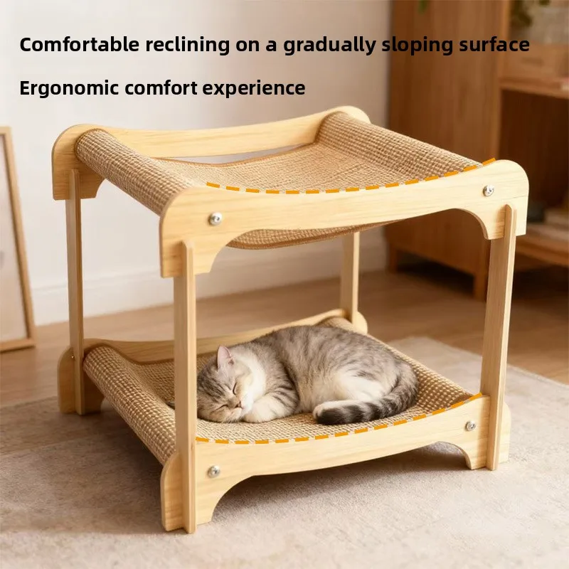 Cat Scratching Post  Cat House Mat Pet Bed Cat Bed House Nest Mat Cattery Integrated Double-layer Wooden Sofa Vertical