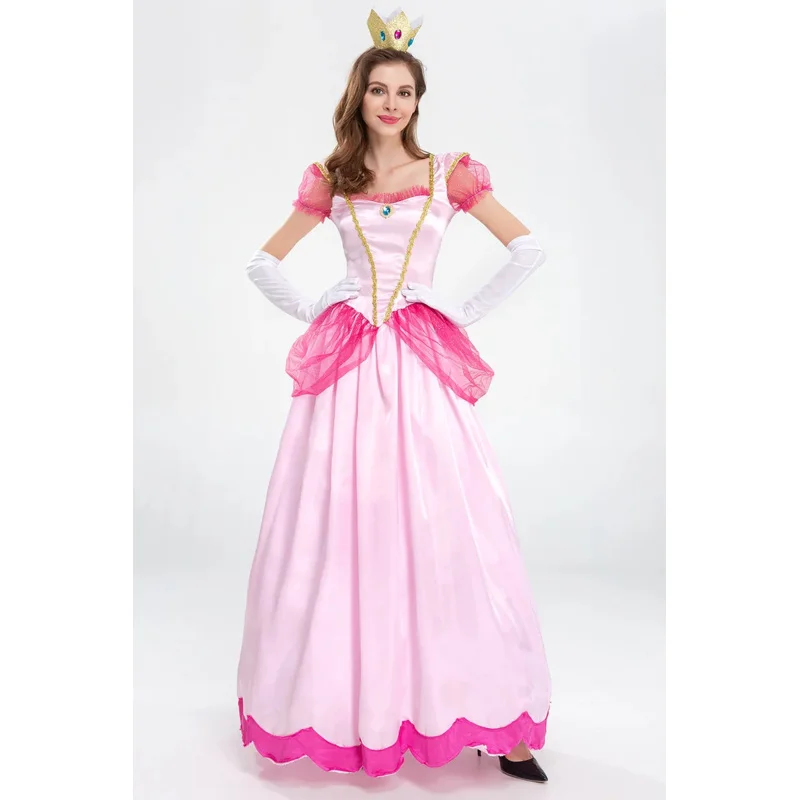 Adult Princess Peach Costume Women Cosplay Party Halloween Masquerade Dress Up Clothing for Women Pink Fancy Dress