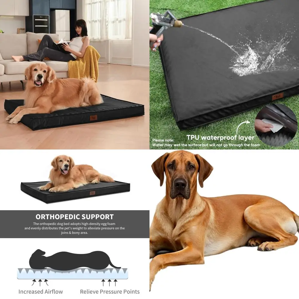 

Ортопедическая лежанка Jumbo для собак с водонепроницаемым чехлом для крупных собак, съемный охлаждающий коврик, черная