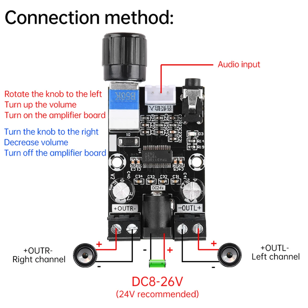 XH-A240 30W+30W HD Digital Power Amplifier Board TPA3110D2 Audio Amplification Board DC8-26V Amp Module