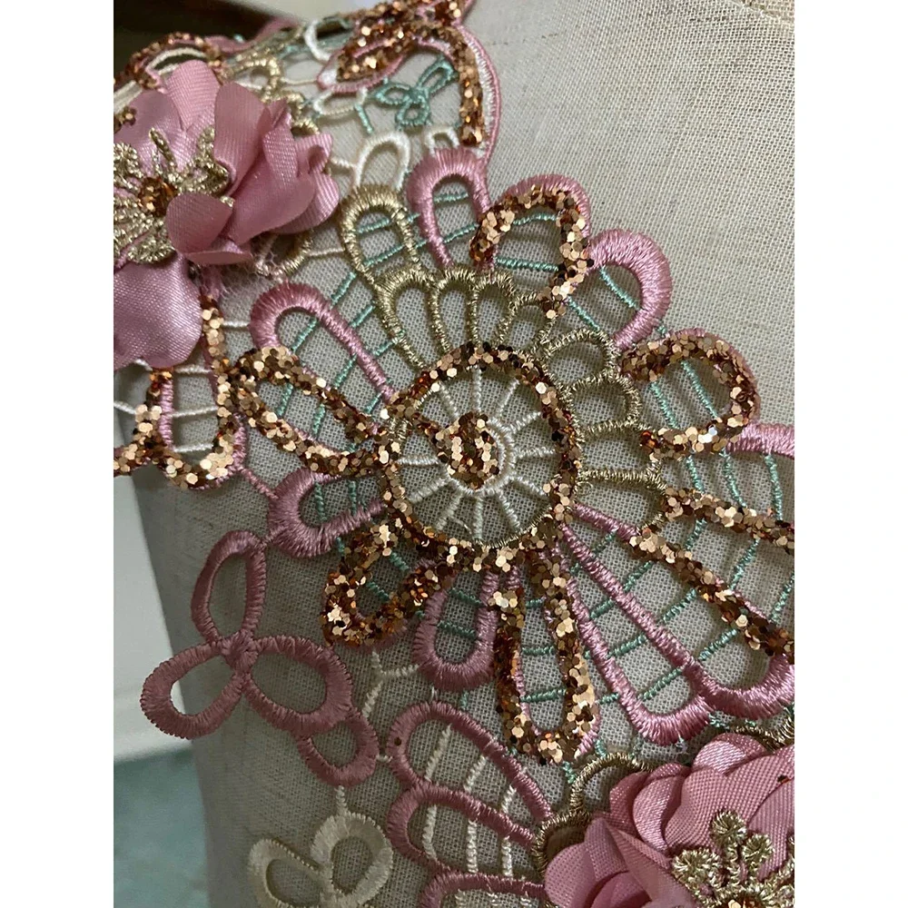 1Pc 3D Embroidered Fabric Sequin Flower Venise Lace Sewing Applique Lace Collar Neckline Ancient Collar Applique Accessories