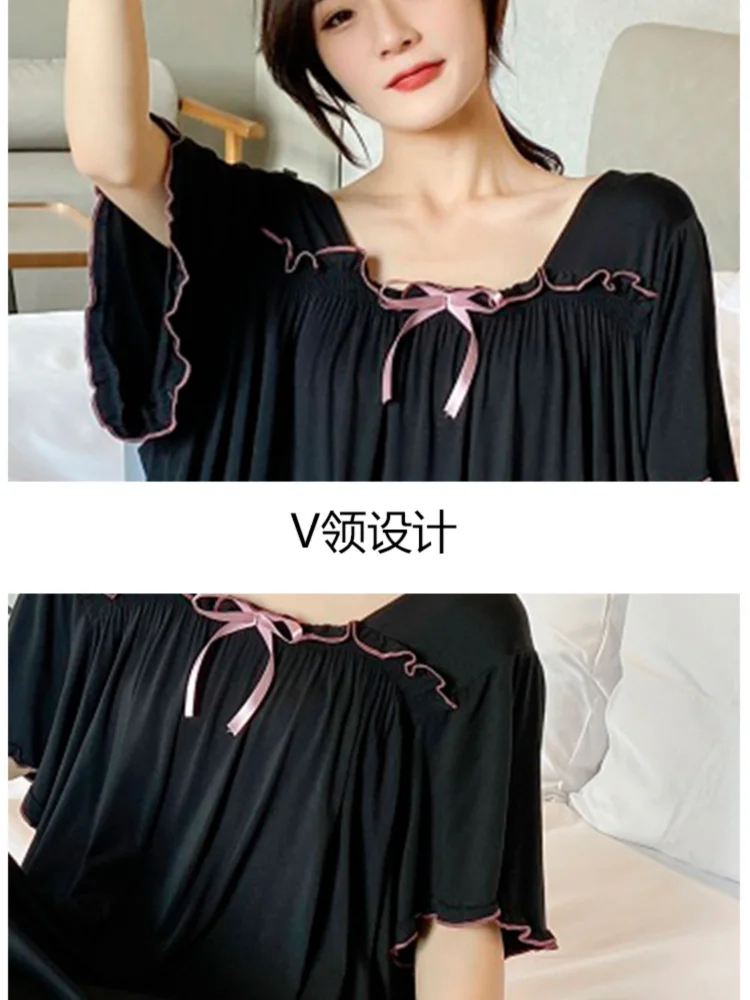 150kg Extra Large Size Loose Sleep Shirt Dress Women Solid Knee Length Short Sleeve Loungewear Summer Pajamas Plus Size Homewear