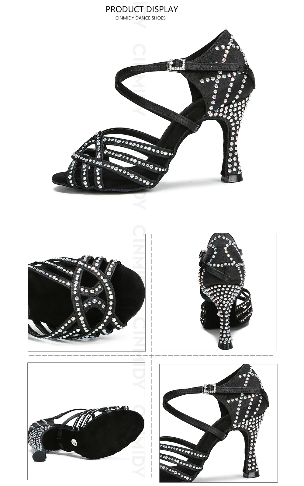 CINMIDY Damen Latein Tanzschuhe mit Strass Tango Ballsaal Tanzschuhe Damen Partyschuhe Hochzeitsschuhe 5CM-10CM – Detail 18