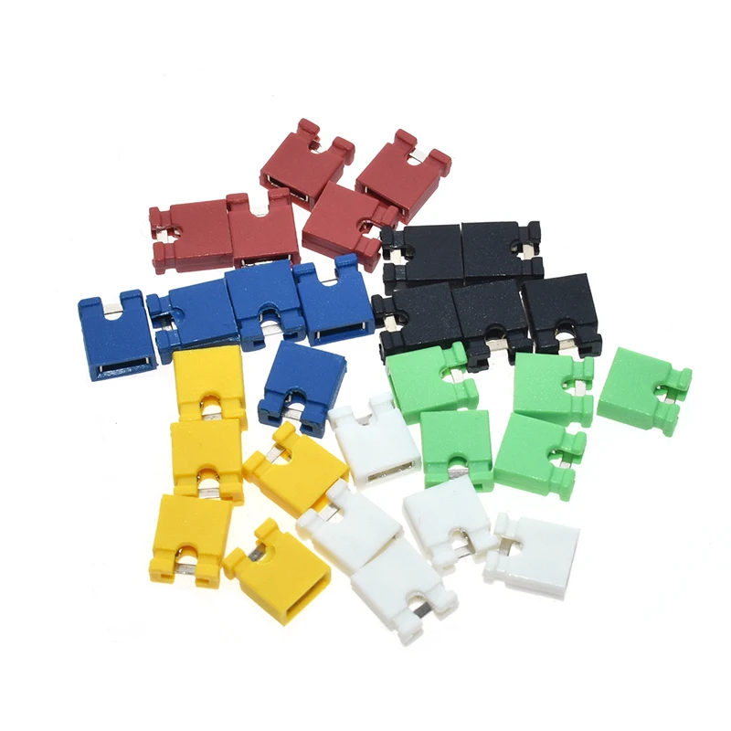 AEAK 100PCS Pitch jumper shorted cap & Headers & Wire Housings 2.54MM SHUNT Black yellow white green red blue
