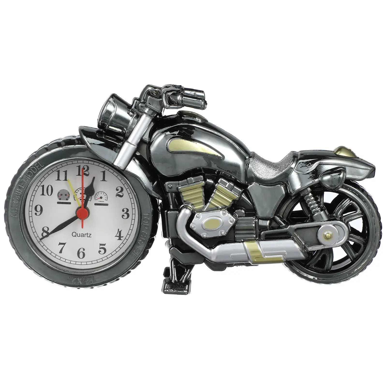 Retro Vintage Motorcycle Alarm Clock Quartz Movement Battery Operated Old Style Decorative Clock Perfect Gift for Motorbike Fans
