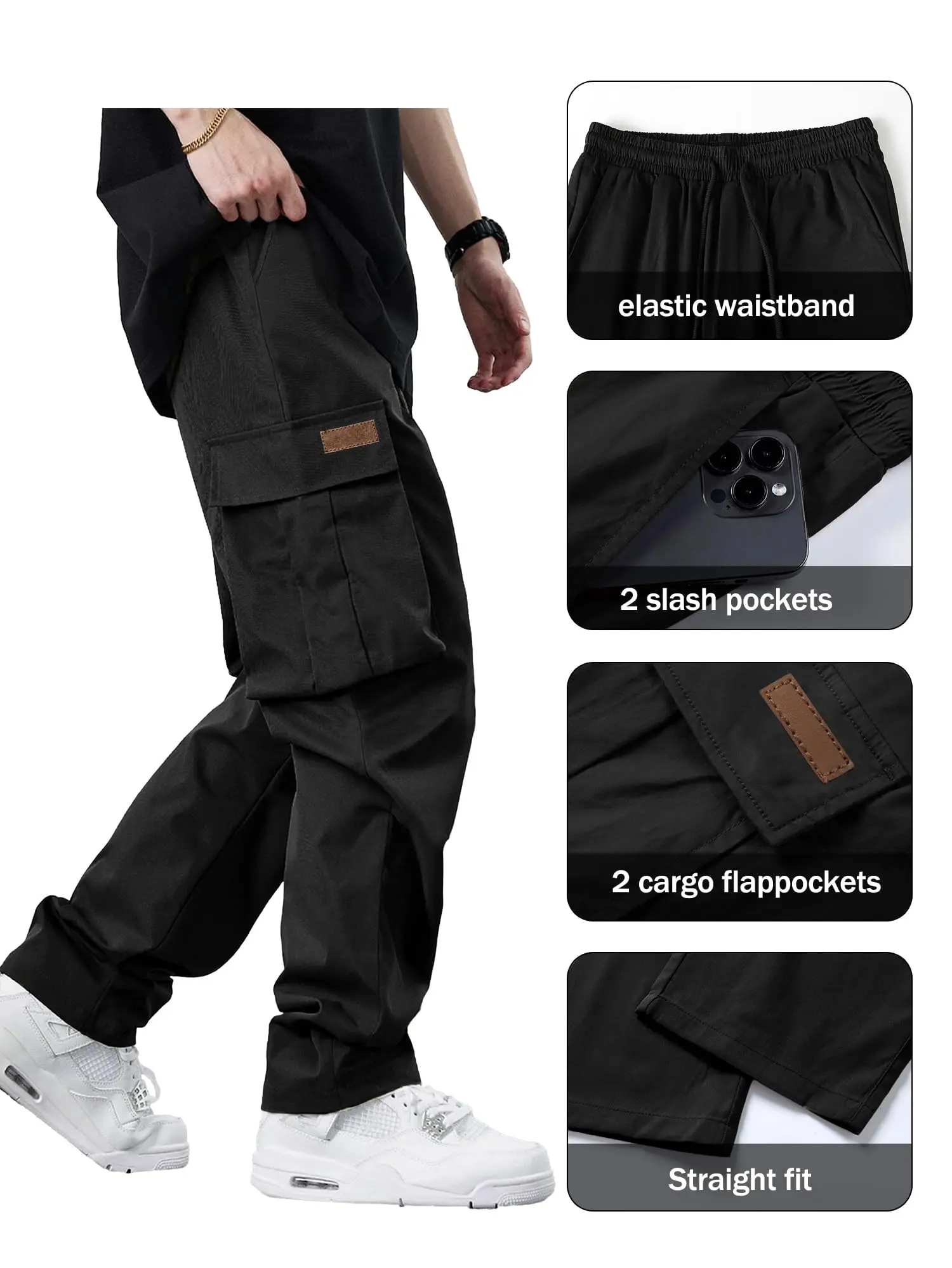 2026 men's spring and autumn new elastic drawstring waist overalls functional multi-pocket trousers