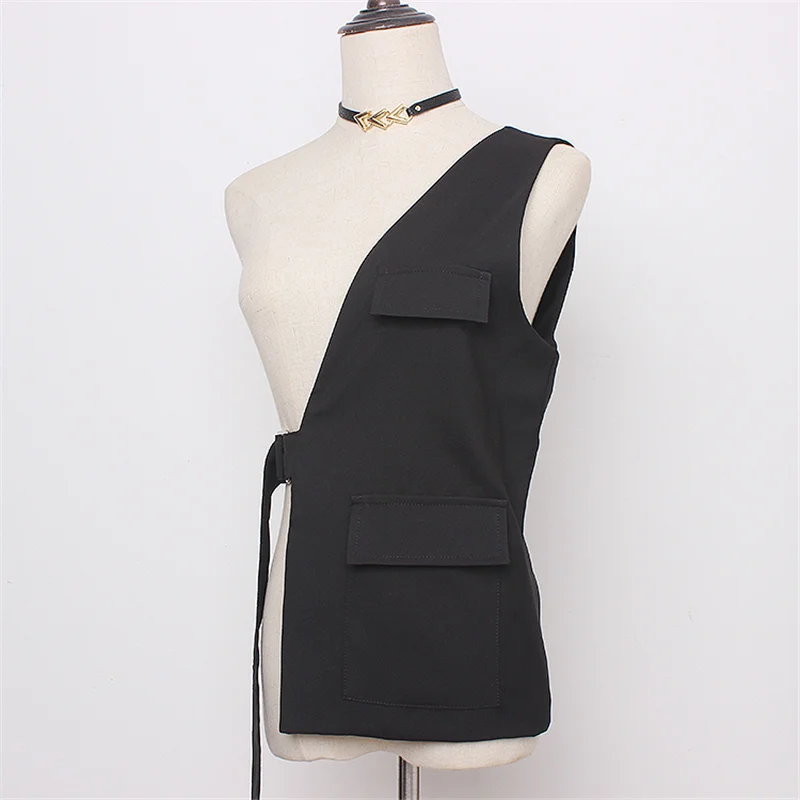 أزياء نصف البدلة سترة المرأة مشبك حزام الشارع عارضة السترة صدرية عارية الذراعين Techwear فاسق أكمام جاكيتات #4