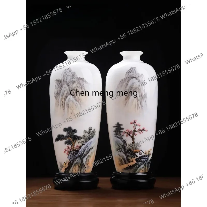 Ceramic hand-painted landscape vase to vase ornament, national style classical entrance decoration housewarming gift