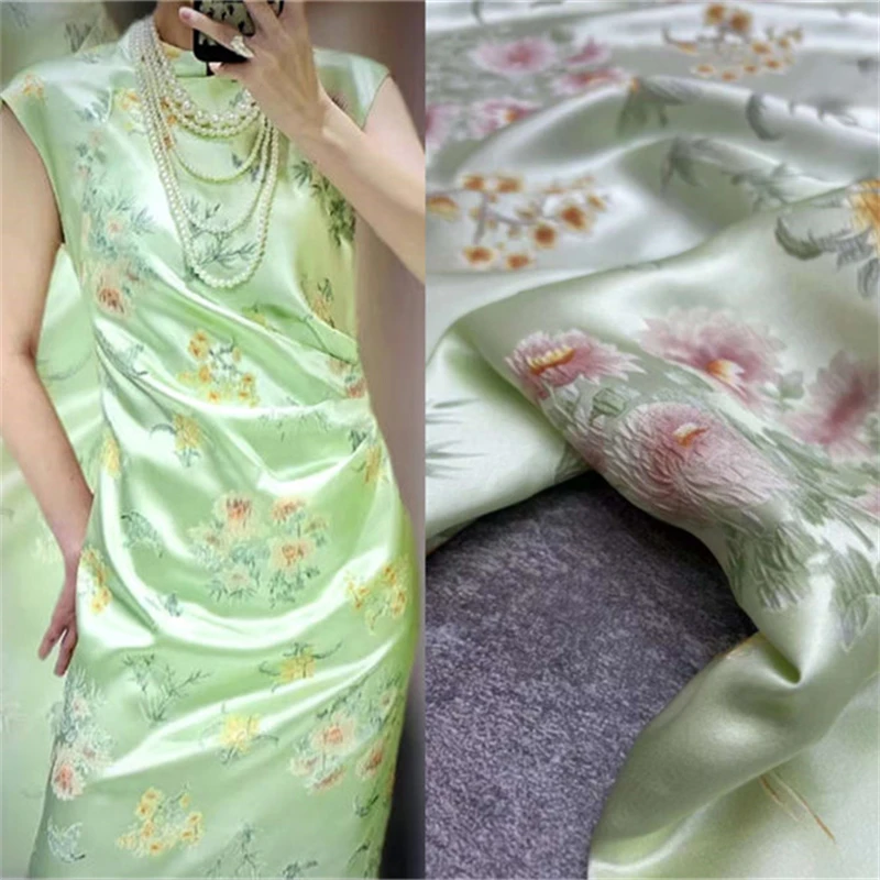 New Summer Breathable 3D Jacquard Embroidered Crepe Crepe Silk Fabric High End Women's Handmade DIY Brocade Designer Fabric