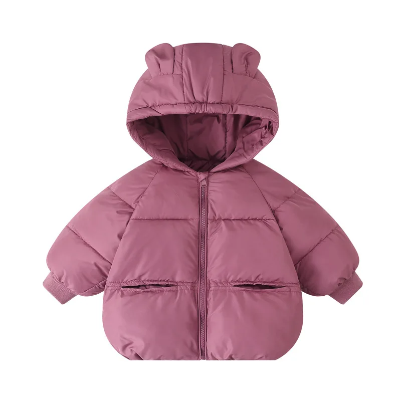 

Baby Boys Girls Hooded Zipper Down Jackets Kids Casual Cotton-padded Solid Coat Children's Autumn Winter Warm Outerwear