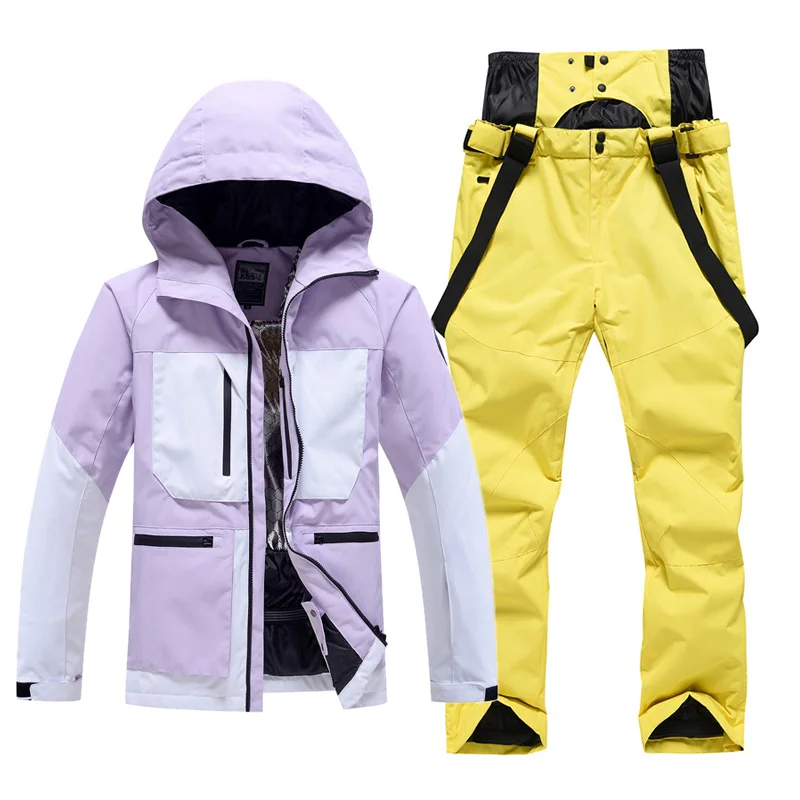 -30℃ Ski suit Snow prevention Jacket pants adult Couple clothing Men women windproof waterproof warm Green Pink white black blue