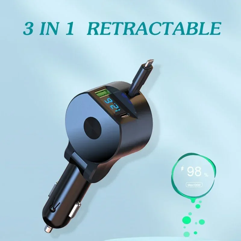 

New arrival 30W 3-in-1 intelligent digital display car charger is supports to QC3.0 super fast charge