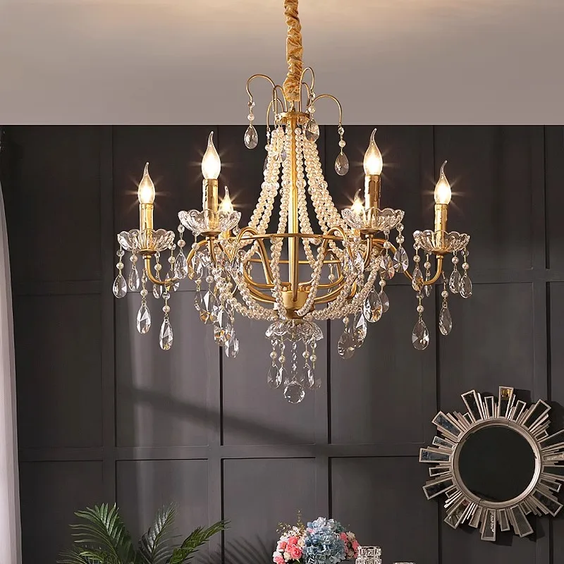 French crystal living room chandelier American medieval retro restaurant bedroom light high-rise empty hotel new light luxury