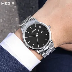 MEGIR Quartz Watch for Men Top Brand Luxury Steel Band Wristwatches Business Casual Date Clock Waterproof Relogio Masculino 2164