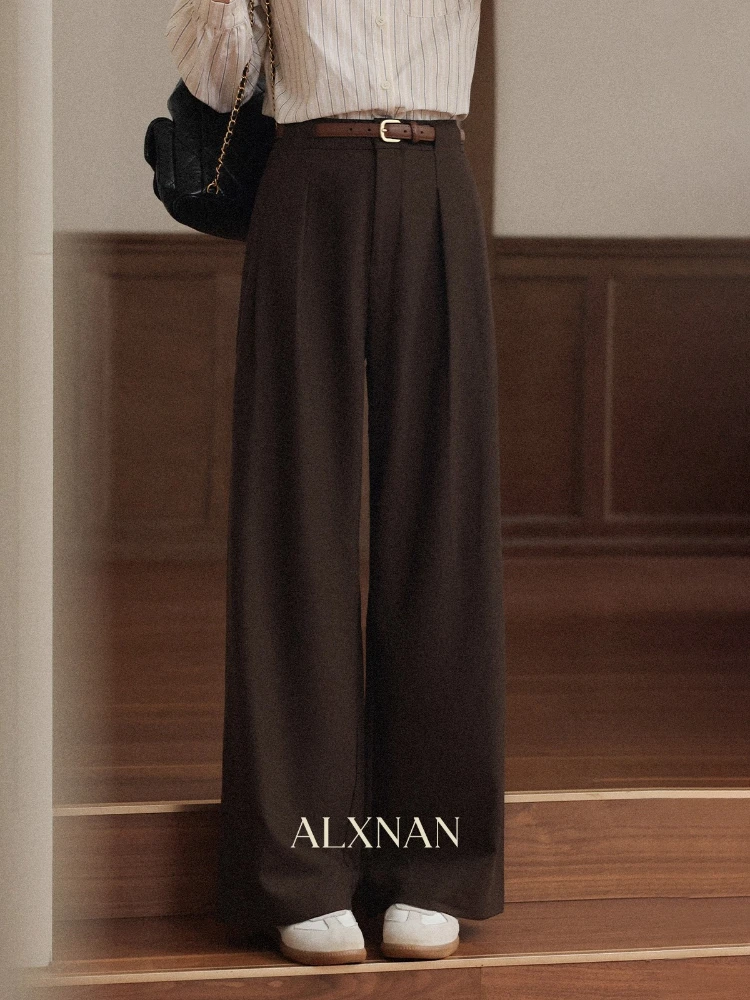ALXNAN سراويل تقليدية نسائية بنية عالية الخصر فضفاضة تناسب بنطلون تدلى المضادة للتجاعيد التنقل سراويل نسائية متعددة الاستخدامات L57052