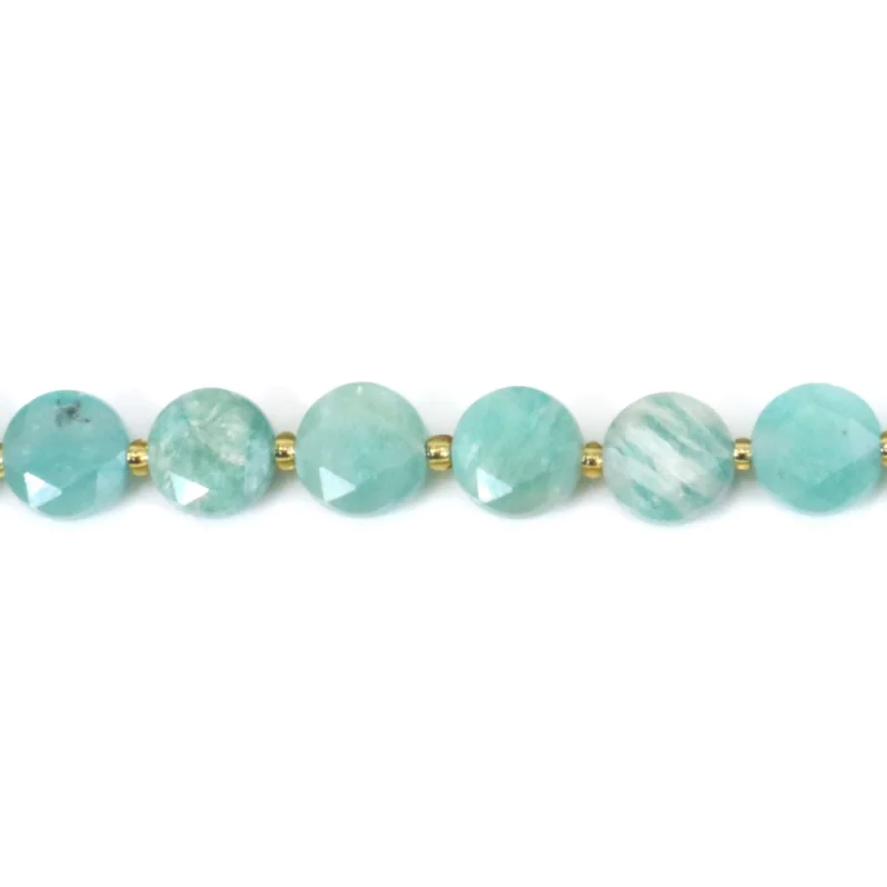 Peruvian Amazonite Beads Strand Faceted Flat Round 8mm Natural Semiprecious Stone For Jewelry Making  DIY Bracelet Earrings