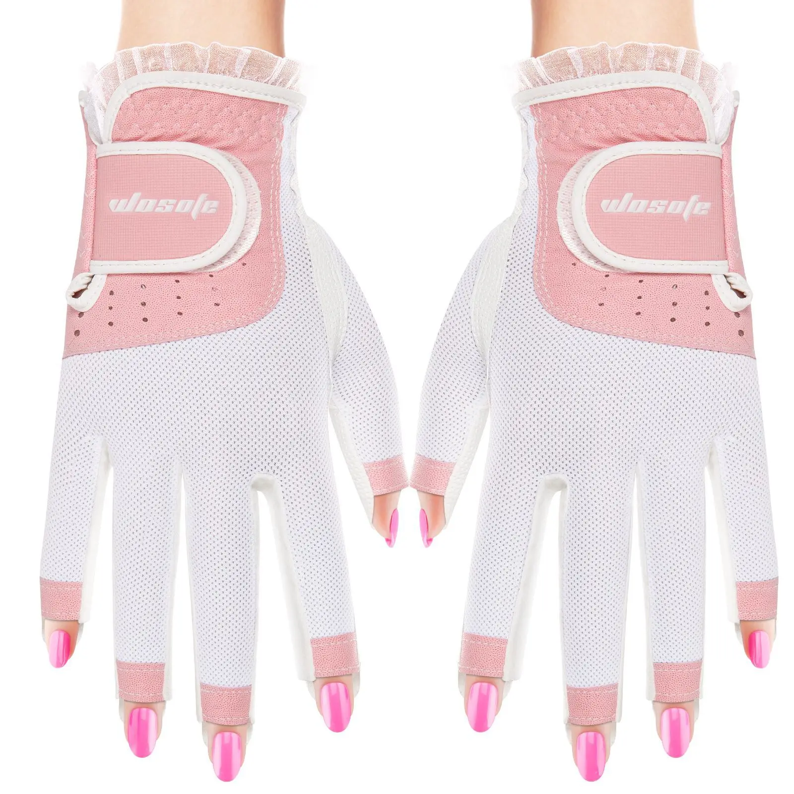 

Golf Gloves Women's Open Finger Breathable Non-Slip Palm Textured Touchable Lace-Edge Sports Gloves