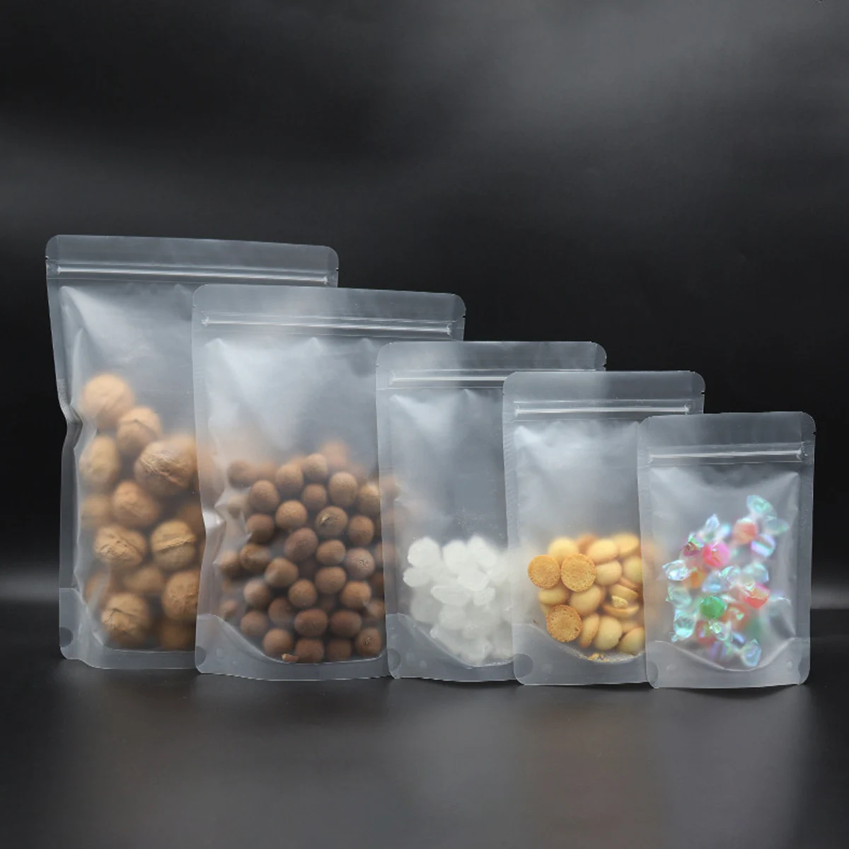 

50Pcs Zip Lock Stand Up Matte Clear Bag Tear Notch Resealable Food Nut Candy Chocolate Coffee Storage Pack Pouches