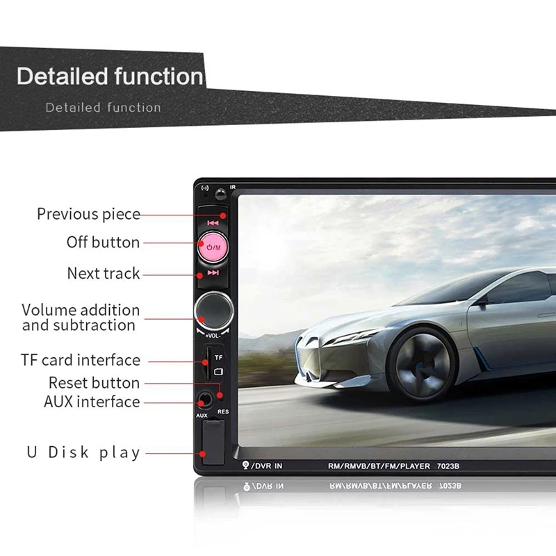 2 Din 7 Inch Touch Screen Autoradio Car Player FM Radio Bluetooth Stereo Auto Support Rear View Camera MP5 Player 7023B