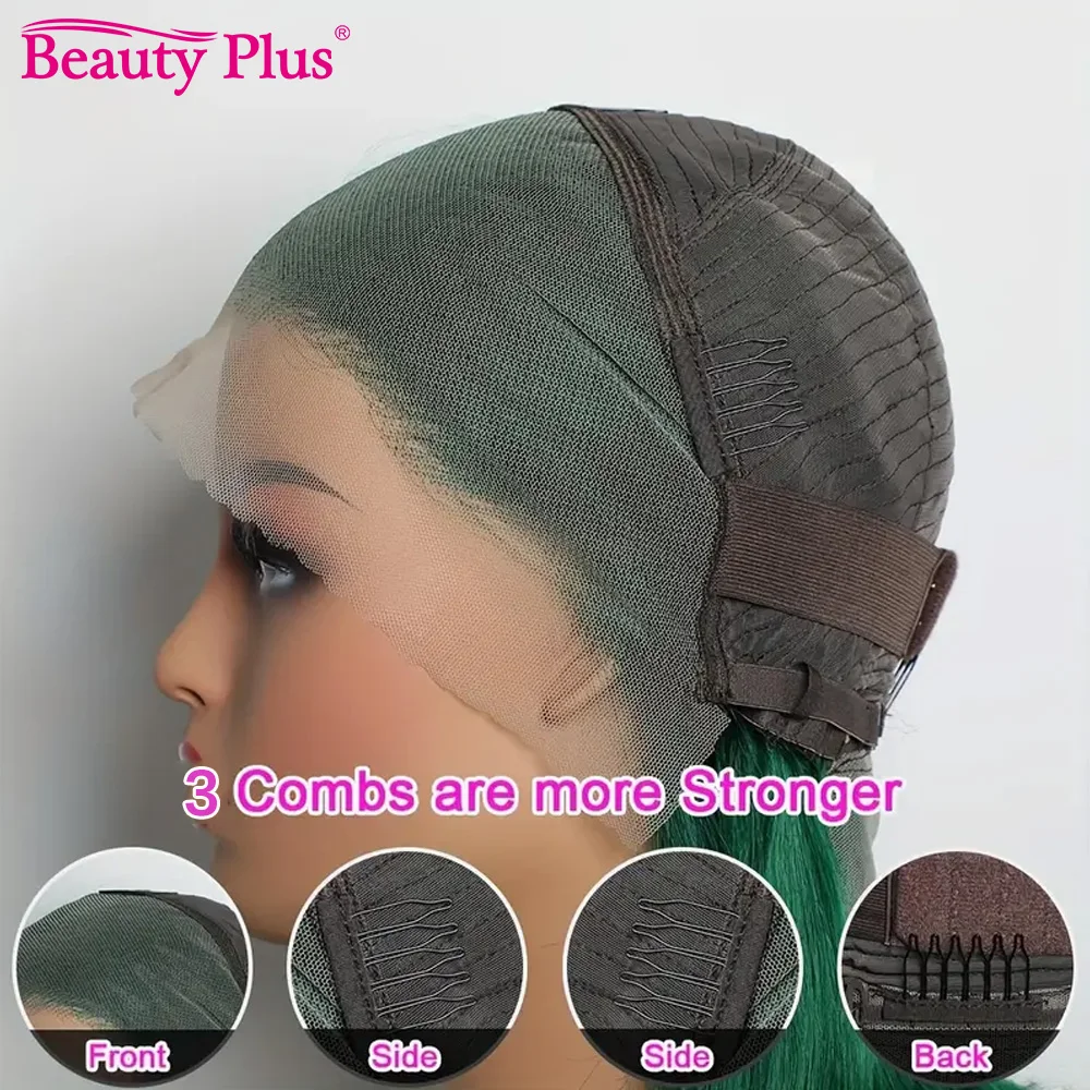 Perruque Bob Lace Front Wig naturelle brésilienne Remy, cheveux courts, vert foncé, 13x4, densité 180%