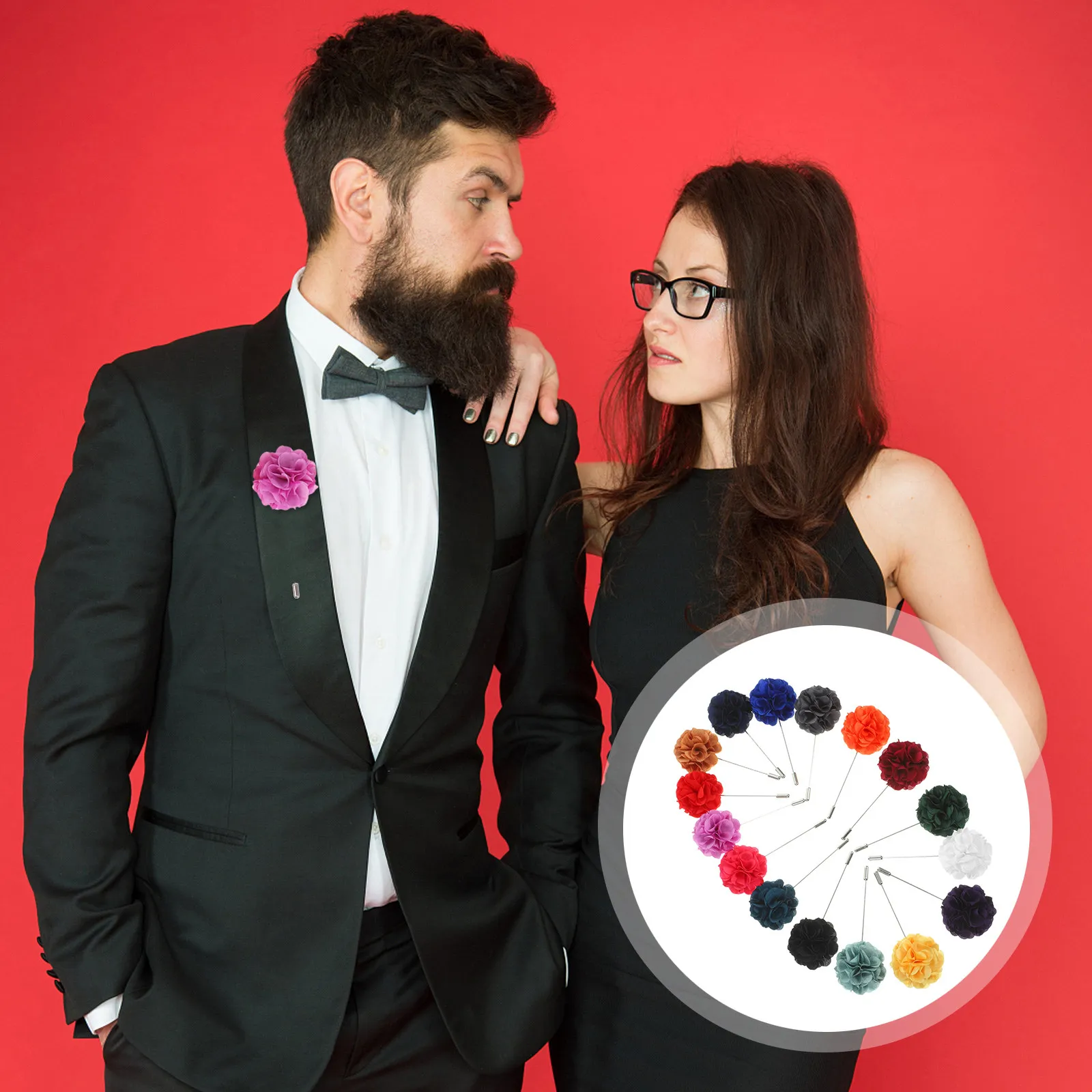 16Pcs Men Suit Lapel Pin Flower Brooch Elegant Collar Brooch Corsage Decorative Suit Accessory Lapel