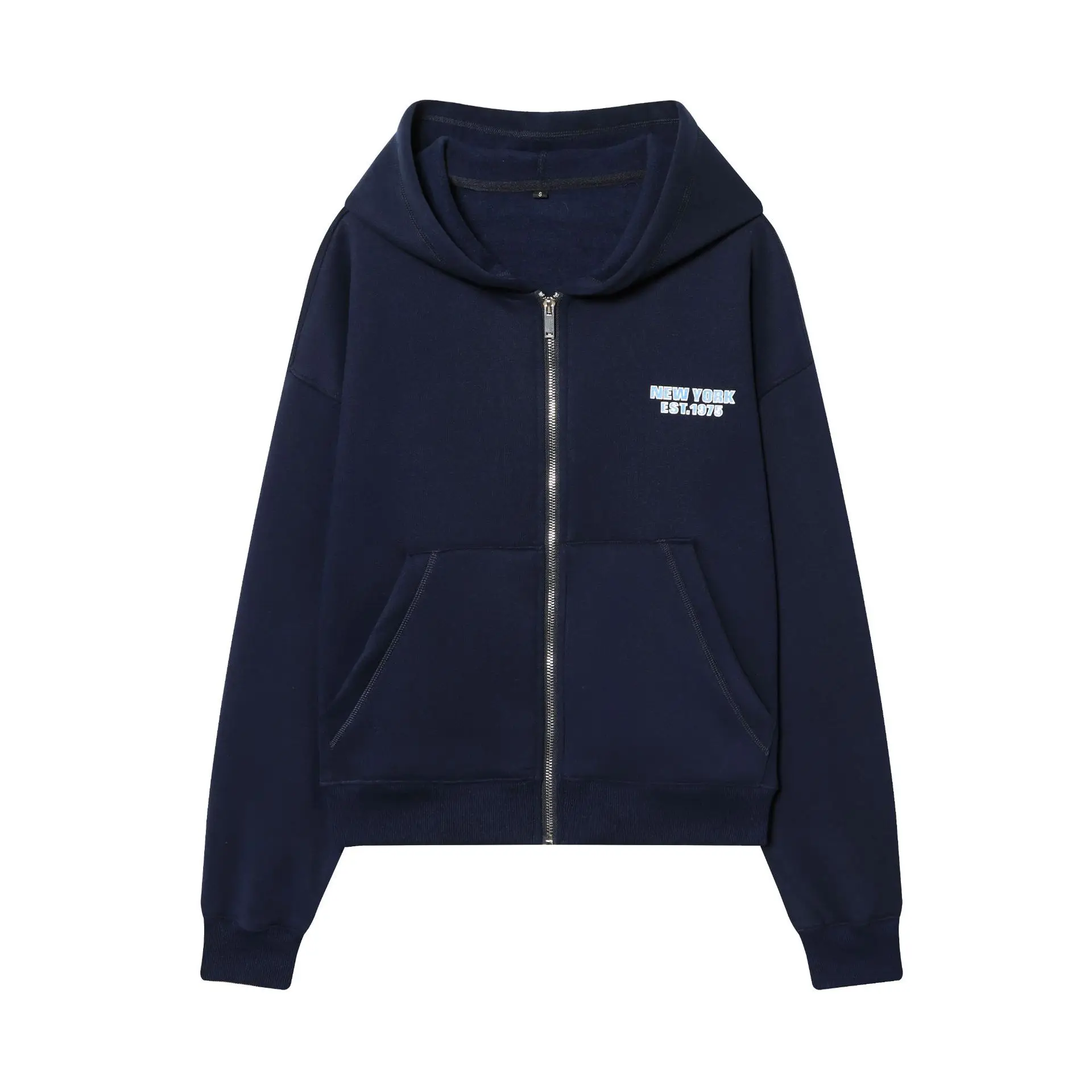 Women's Fashion Casual Printed Hoodie Vest And Long Pants Sets Casual Navy Blue Zip Hoodie Ribbed Streetwear Loungewear Set BR6J