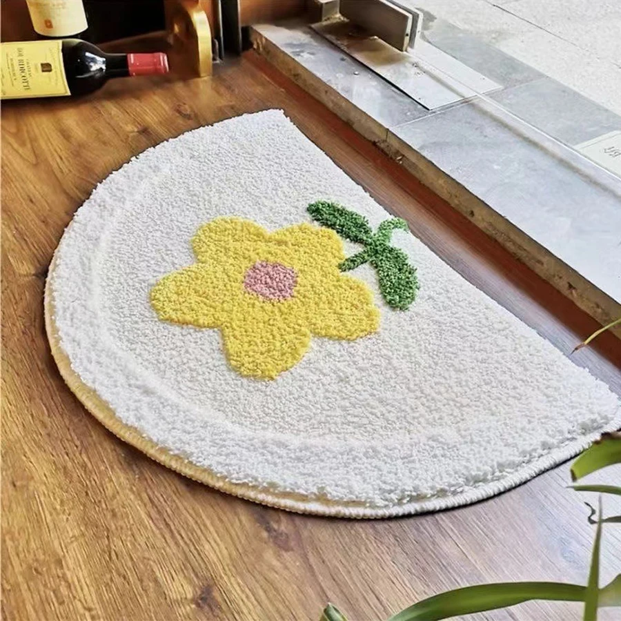 Cute cartoon plants absorbent mat cashmere semi-circular entrance mat bathroom anti-skid and dirt-resistant mat.