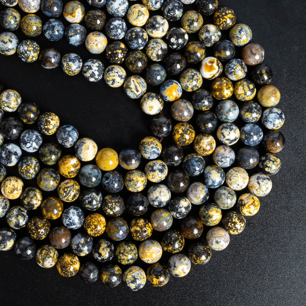 Genuine Gems Natural Blue Ocean Agates Stone Beads Round Loose Beads for Jewelry Making DIY Bracelet Necklace 6 8 10mm 15\