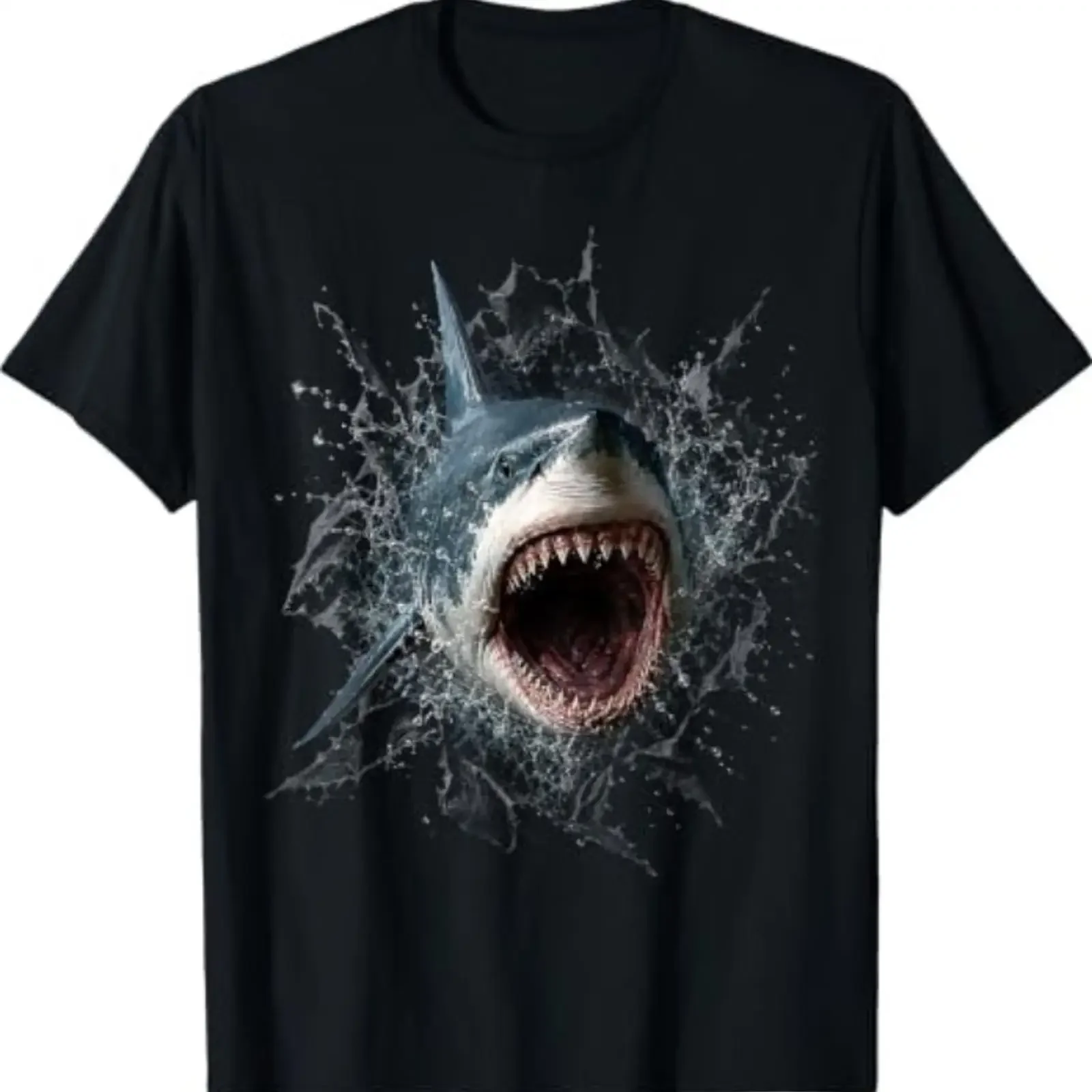 Great White Shark Optical Illusion Realistic Ocean Artwork T Shirt vintage Washed fashion designer clothes graphic Soft