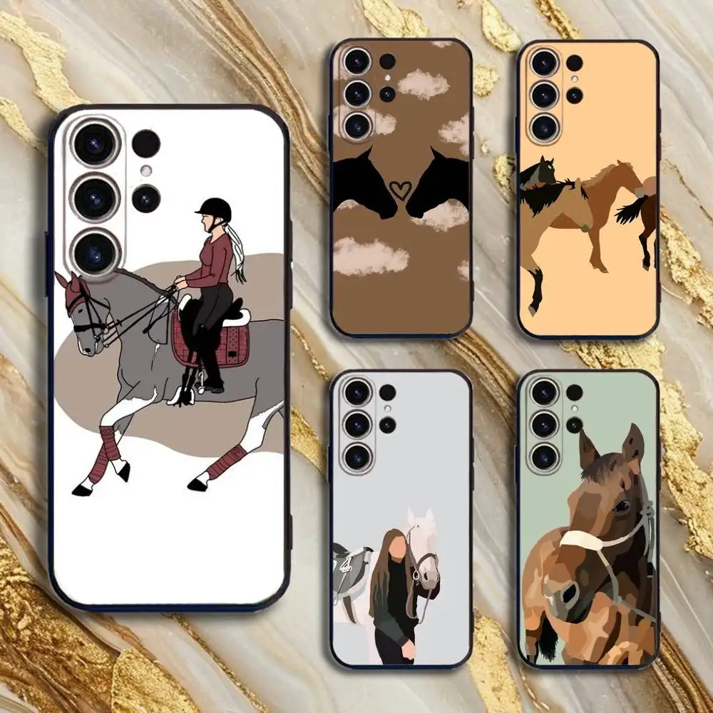 

Galloping Horse Girl Drawing Phone Case For SamsungS25,24,21,22,23,30,Ultra,20,Plus,Fe,Lite,Note,10,9,5G Black Cover