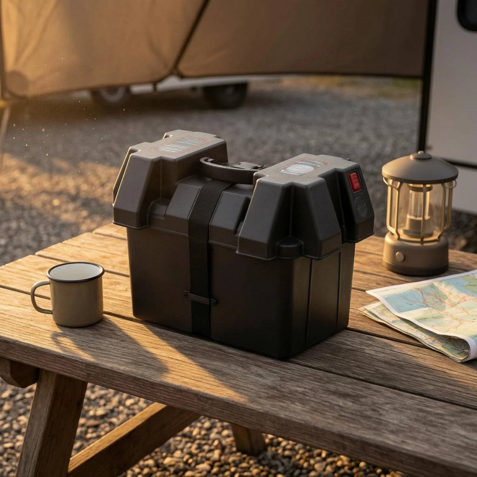 Portable Battery Power Center Hard Shell 12V 24V Power Center Portable Battery Box Voltmeter Display Carrying Handle